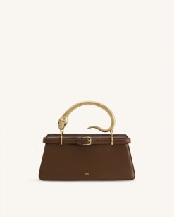Elena Snake Handle Top Handle Bag - Dark Brown