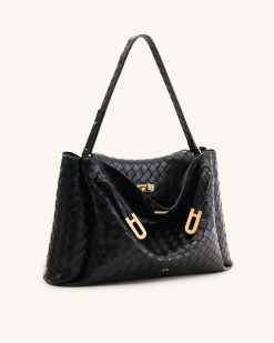Alternative view of Rhea Large Woven Textured Shoulder Bag - Black