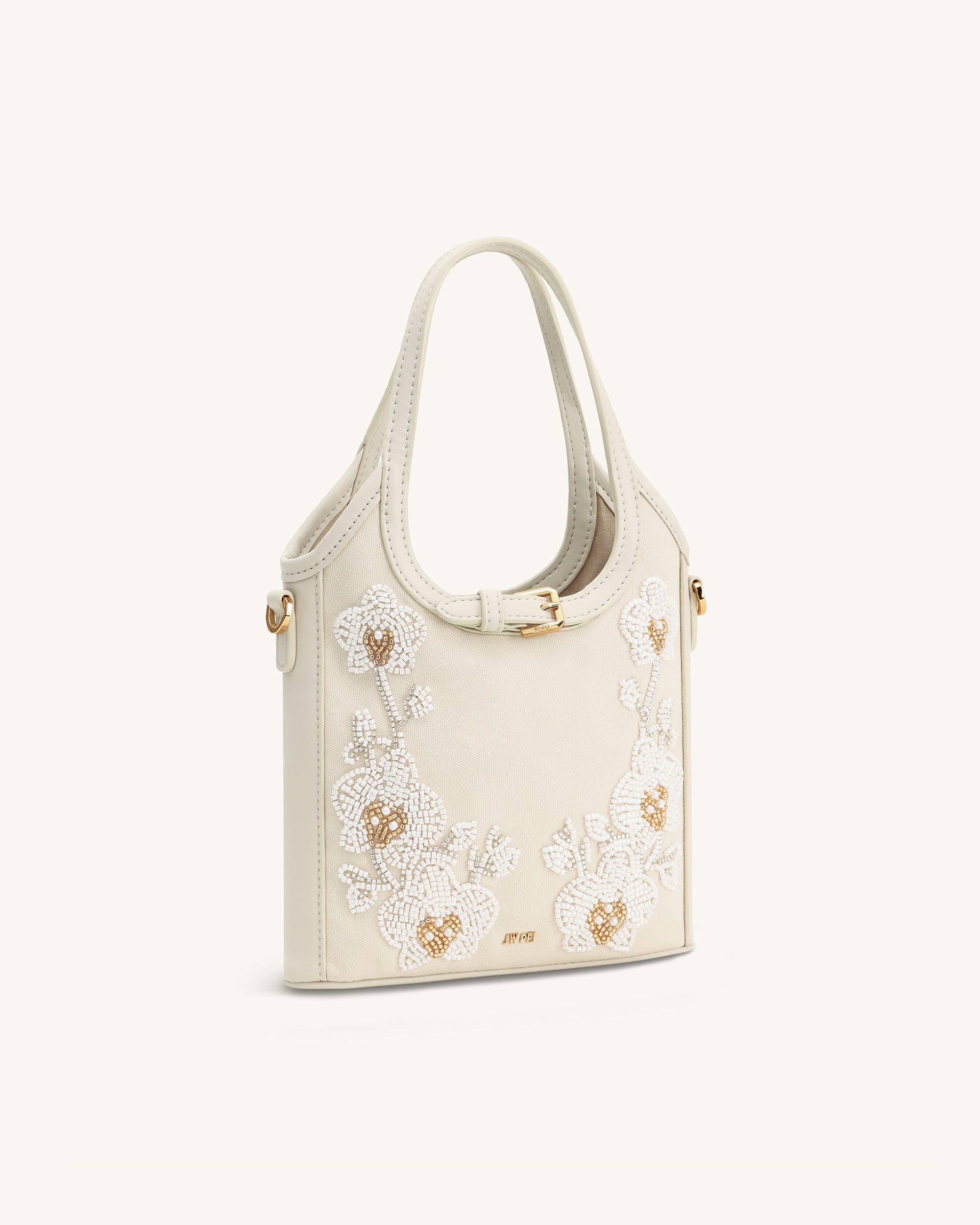 Brooke Mini Belted Embellished Orchid Beaded Top Handle Bag - Ivory - Image 2