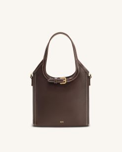 Brooke Mini Belted Embellished Top Handle Bag - Dark Brown