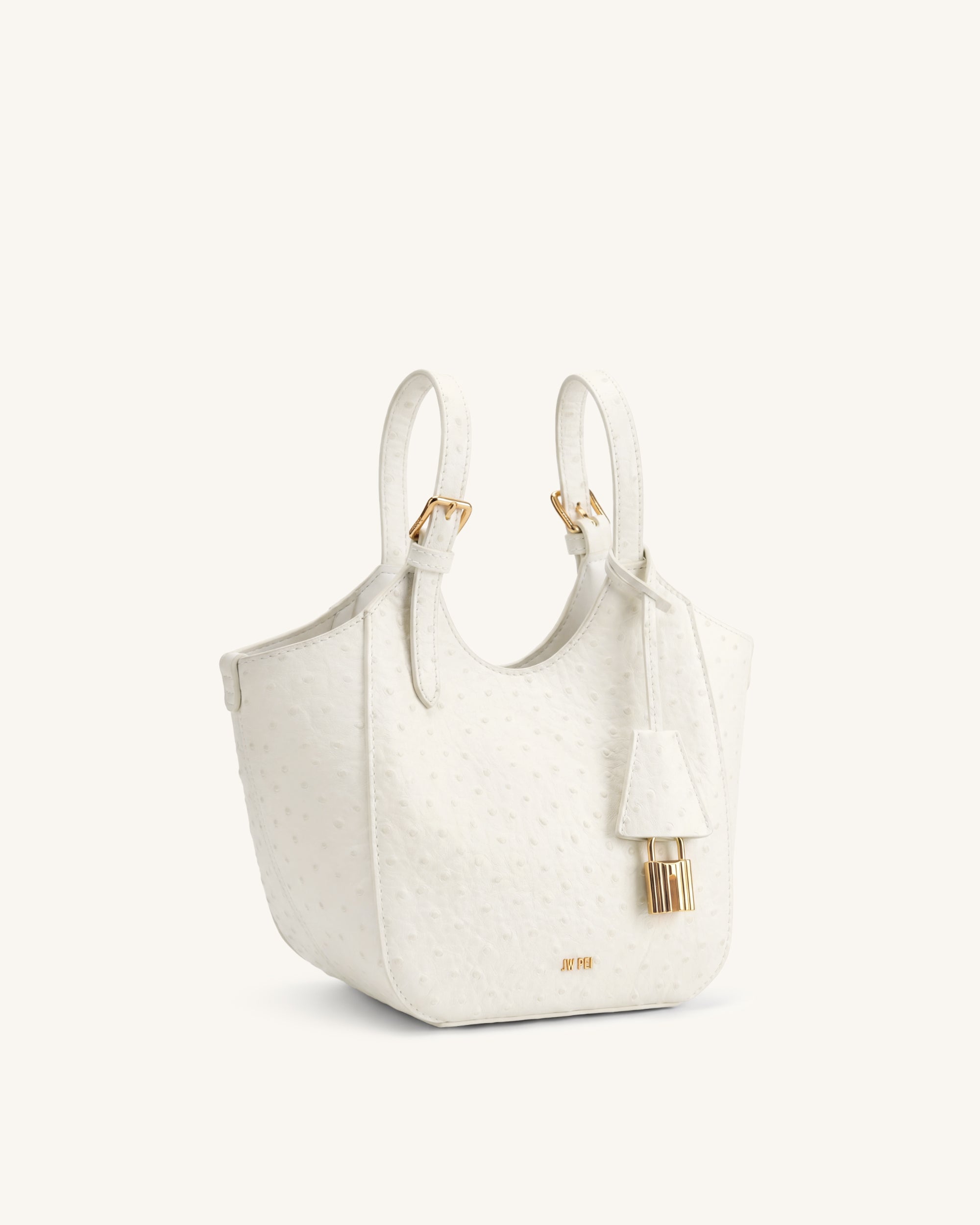 Ines Faux Ostrich Padlock Tote Bag - White - Image 2