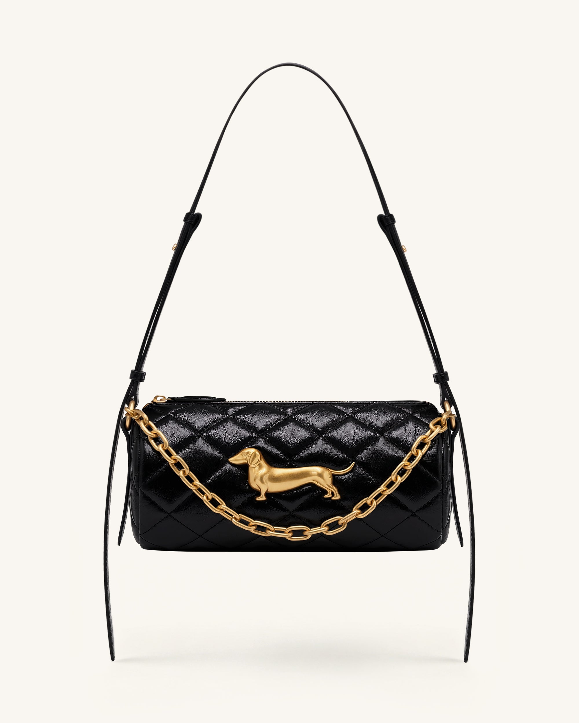 Lucienne Dachshund Quilted Chain Shoulder Bag - Black