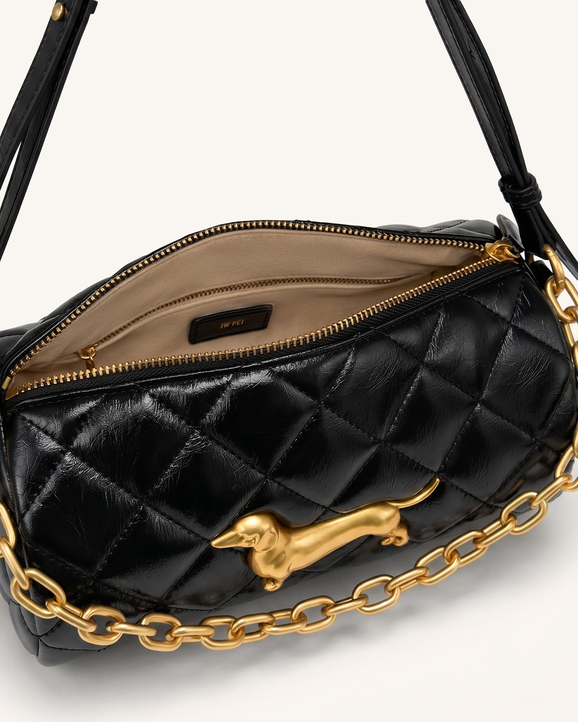 Lucienne Dachshund Quilted Chain Shoulder Bag - Black - Image 4