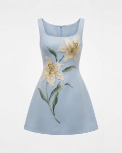 Alternative view of Lily Floral Print Sleeveless A-Line Mini Dress - Light Blue