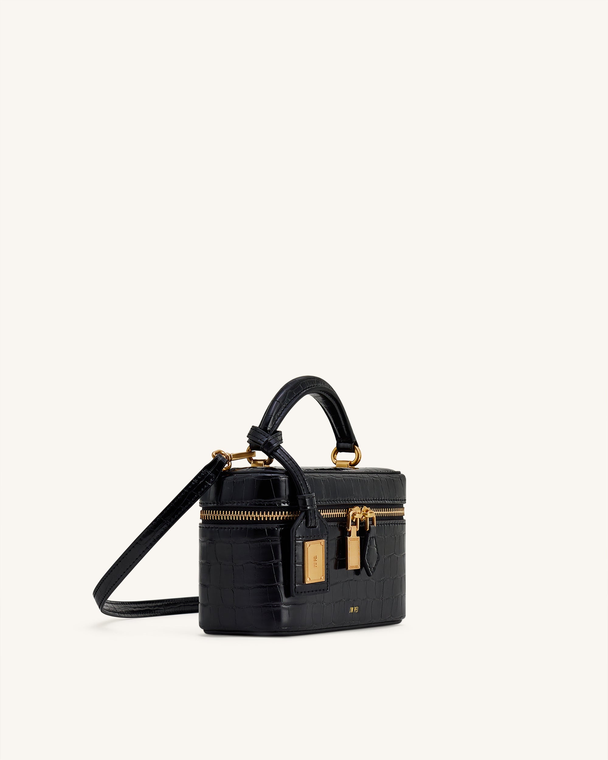 Cleo Box Shape Top Handle Bag - Black Croc - Image 3