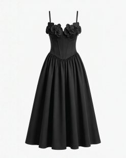 Alternative view of Orchid Embroidered Appliqué Corset Maxi Dress - Black
