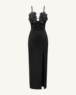 Alternative view of 3D Floral Strappy Maxi Dress - Black