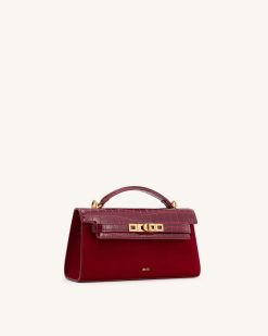 Alternative view of Noor Faux Suede Top Handle Bag - Red