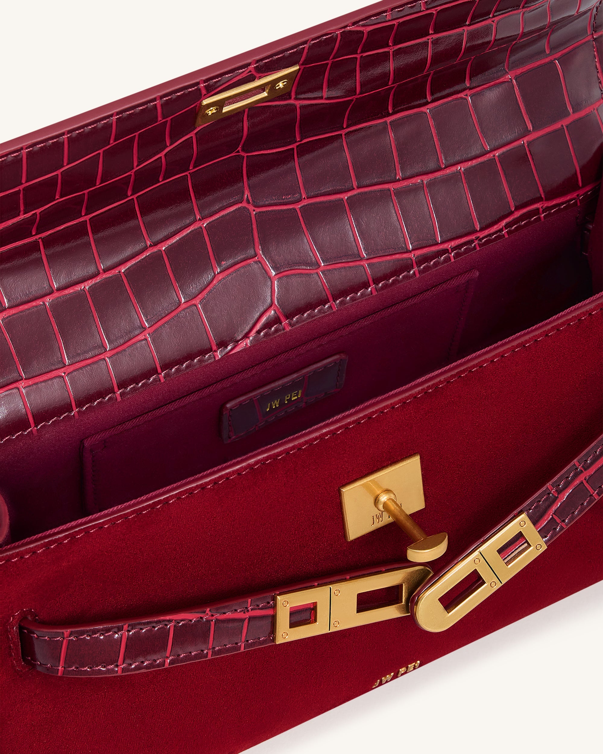 Noor Faux Suede Top Handle Bag - Red - Image 4
