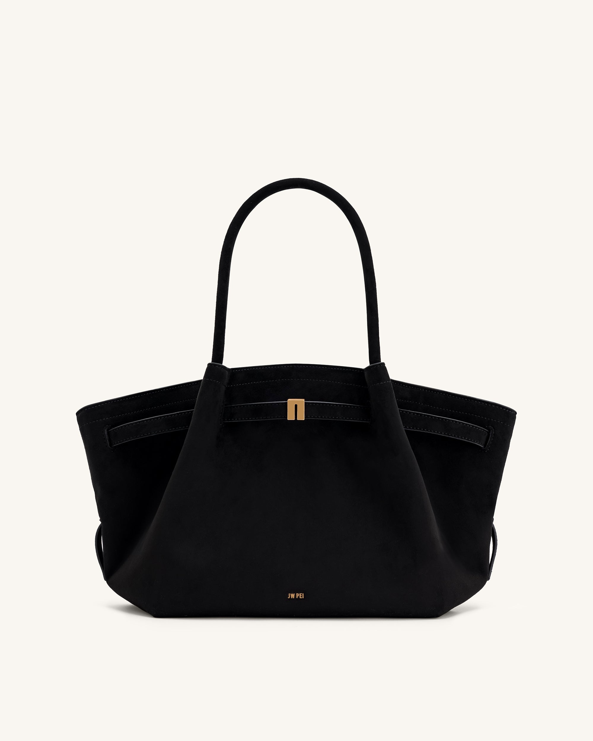Hana Medium Faux Suede Tote Bag - Black - Image 3