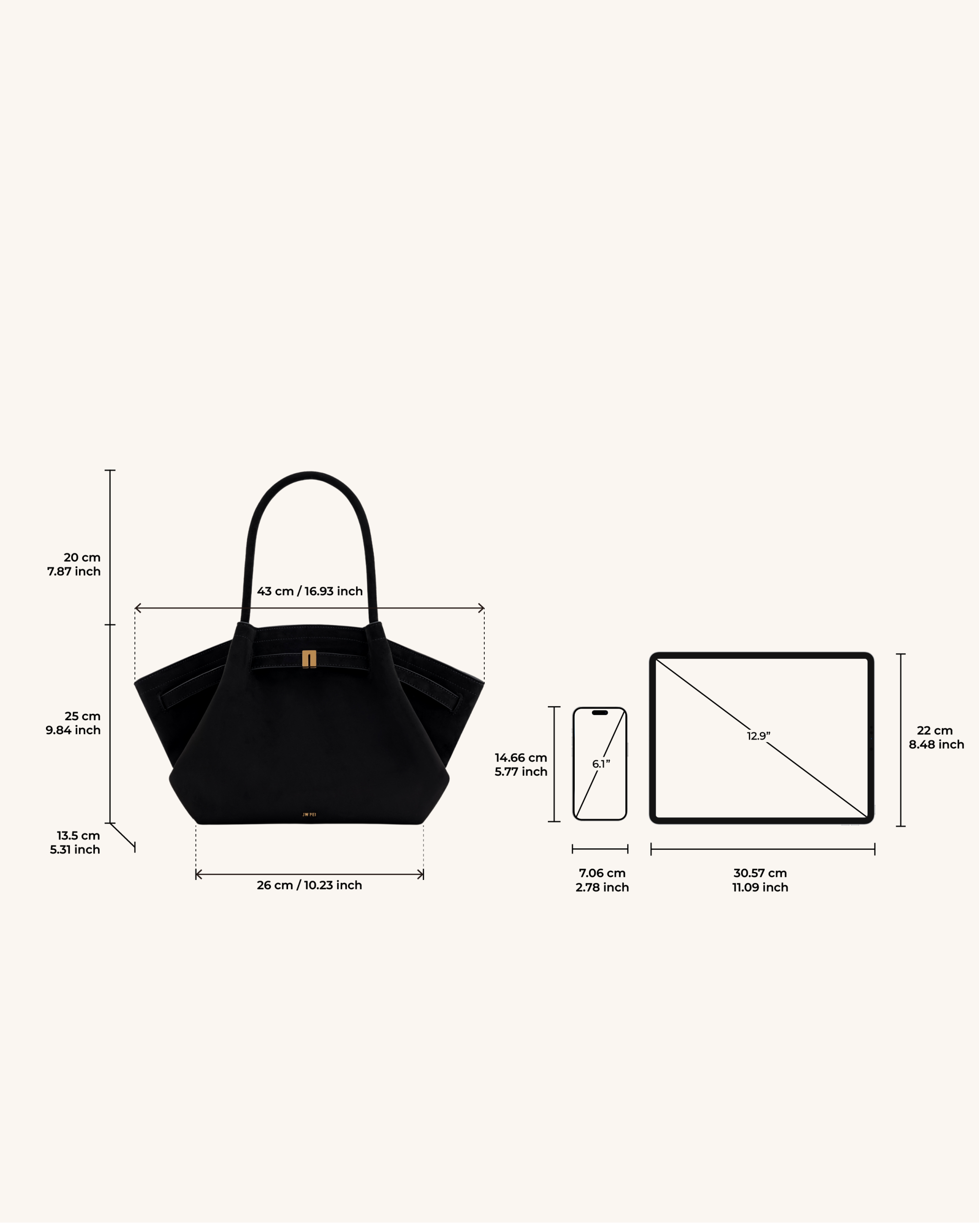 Hana Medium Faux Suede Tote Bag - Black - Image 7