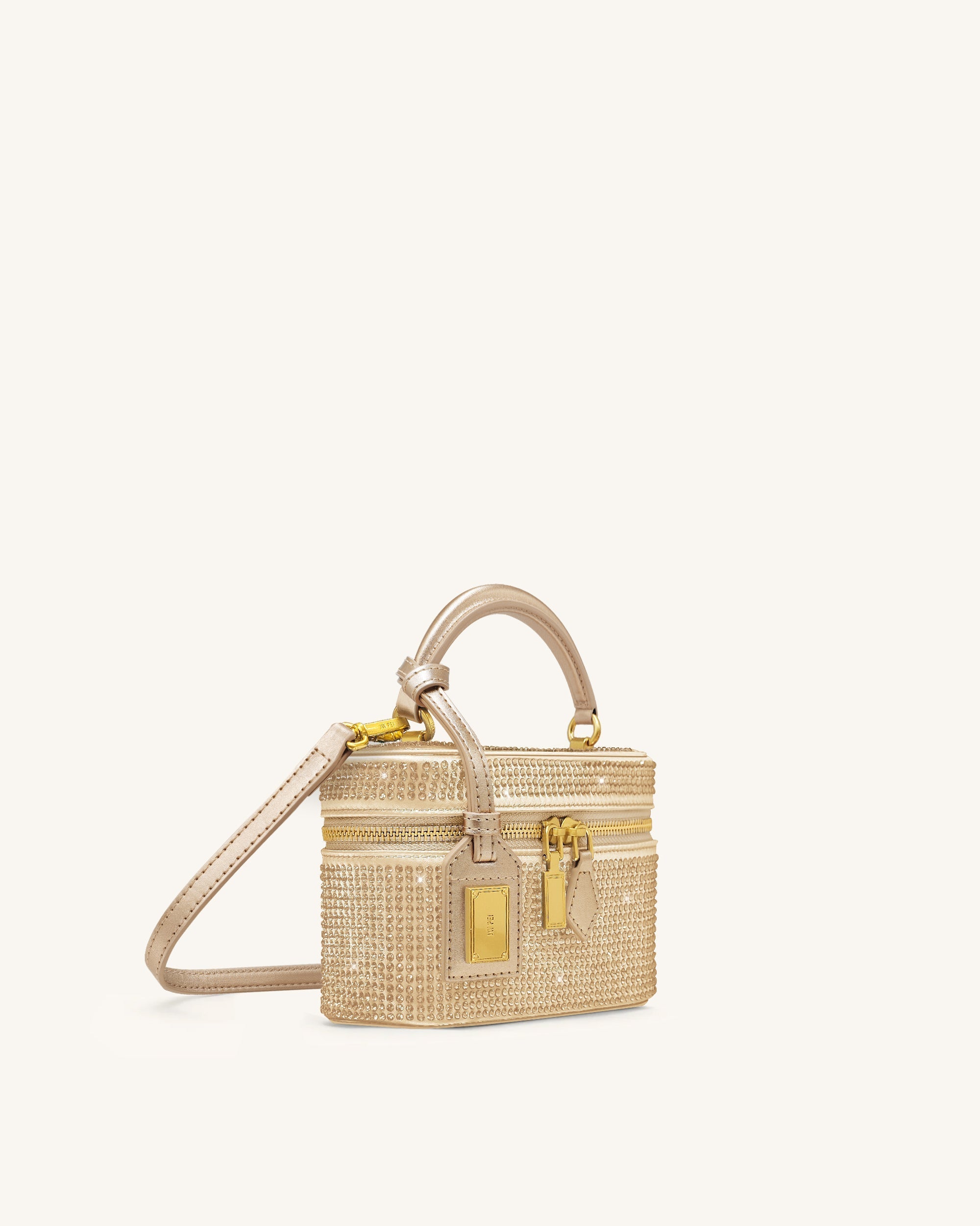 Cleo Artificial Crystal Box Shape Top Handle Bag - Champagne - Image 3