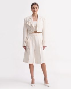 Floral Appliqué Cropped Blazer - White