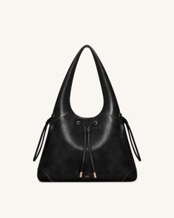 Celandra Drawstring Hobo Bag - Black