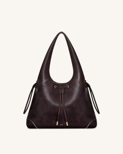 Celandra Drawstring Hobo Bag - Dark Brown
