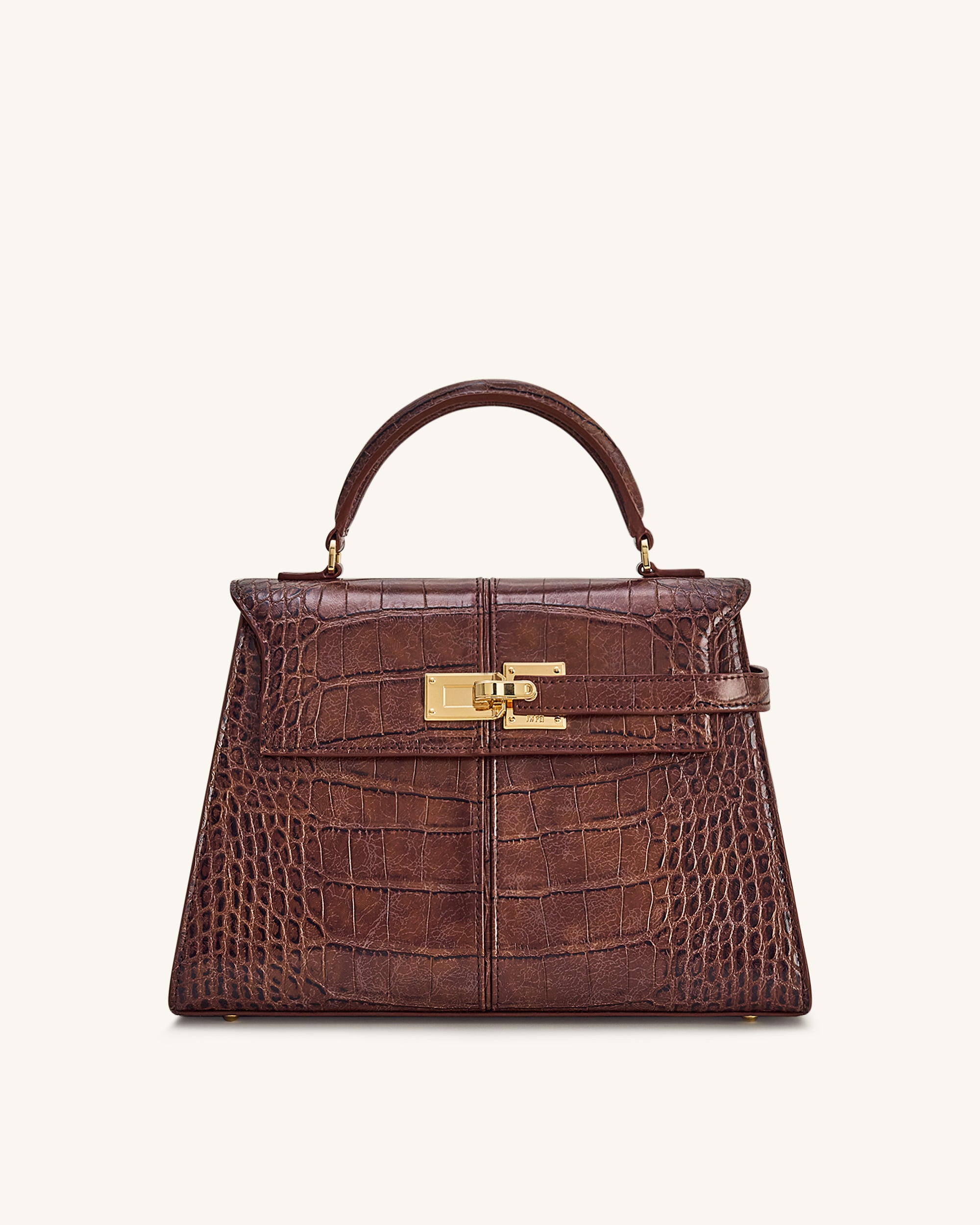 Elise Large Croc-Embossed Top Handle Bag - Chestnut Brown