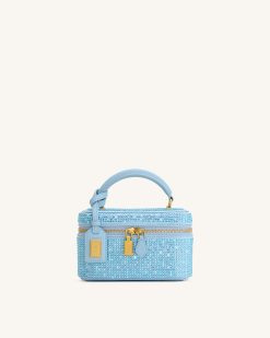 Cleo Artificial Crystal Box Shape Top Handle Bag - Blue