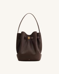 Clara Lock Accent Bucket Shoulder Bag - Mocha Brown