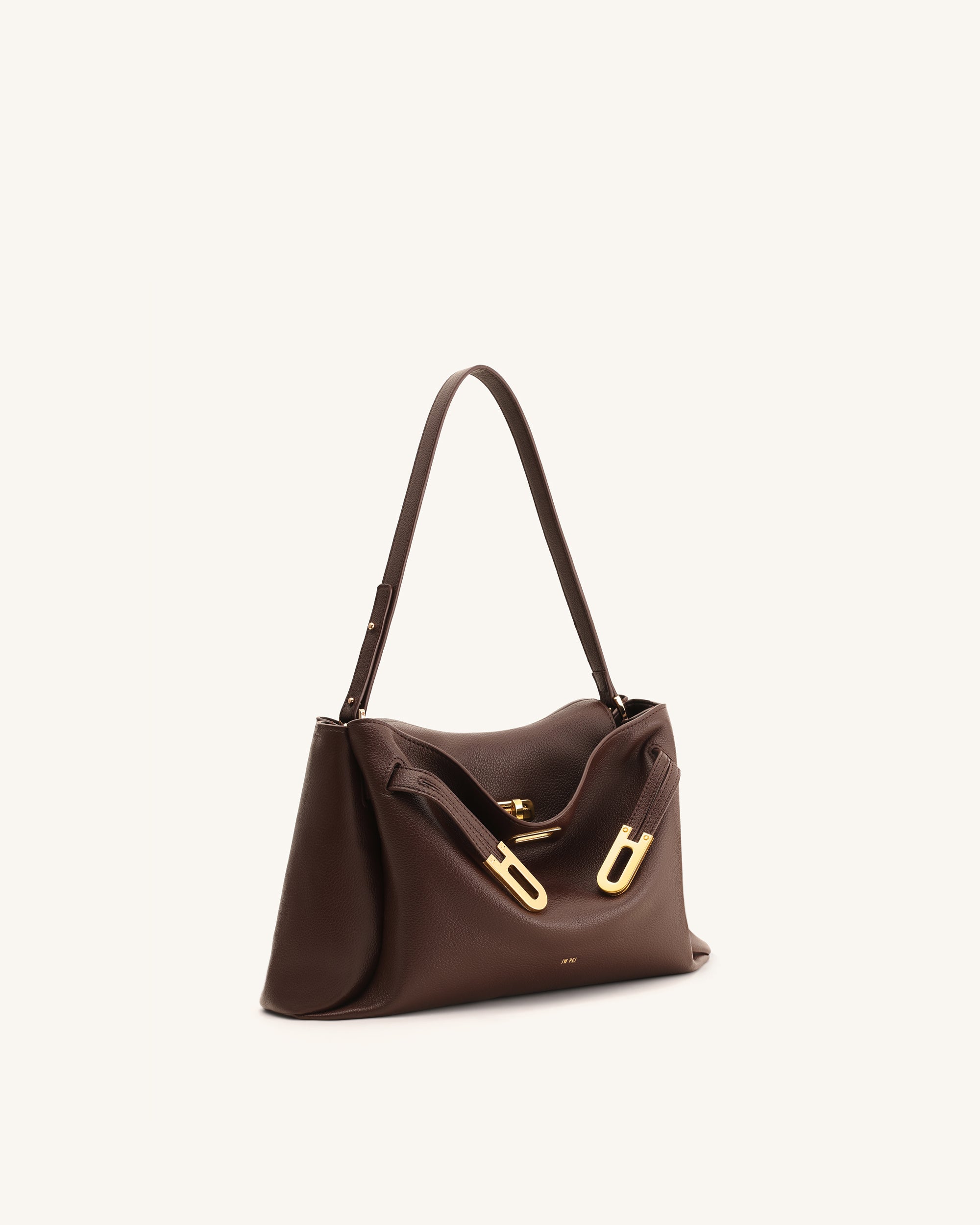 Rhea Pebbled Double Buckle Shoulder Bag - Dark Brown - Image 3