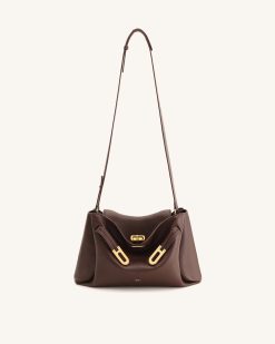Alternative view of Rhea Pebbled Double Buckle Shoulder Bag - Dark Brown