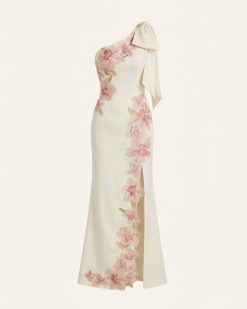 Alternative view of Flower Embroidered One-Shoulder Maxi Dress - Ivory