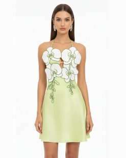 Orchid Embroidered Halter Mini Dress - Light Green