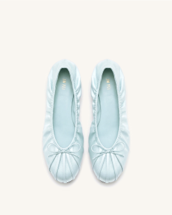Alternative view of Solenne Ruched Drawstring Satin Ballet Flats - Blue