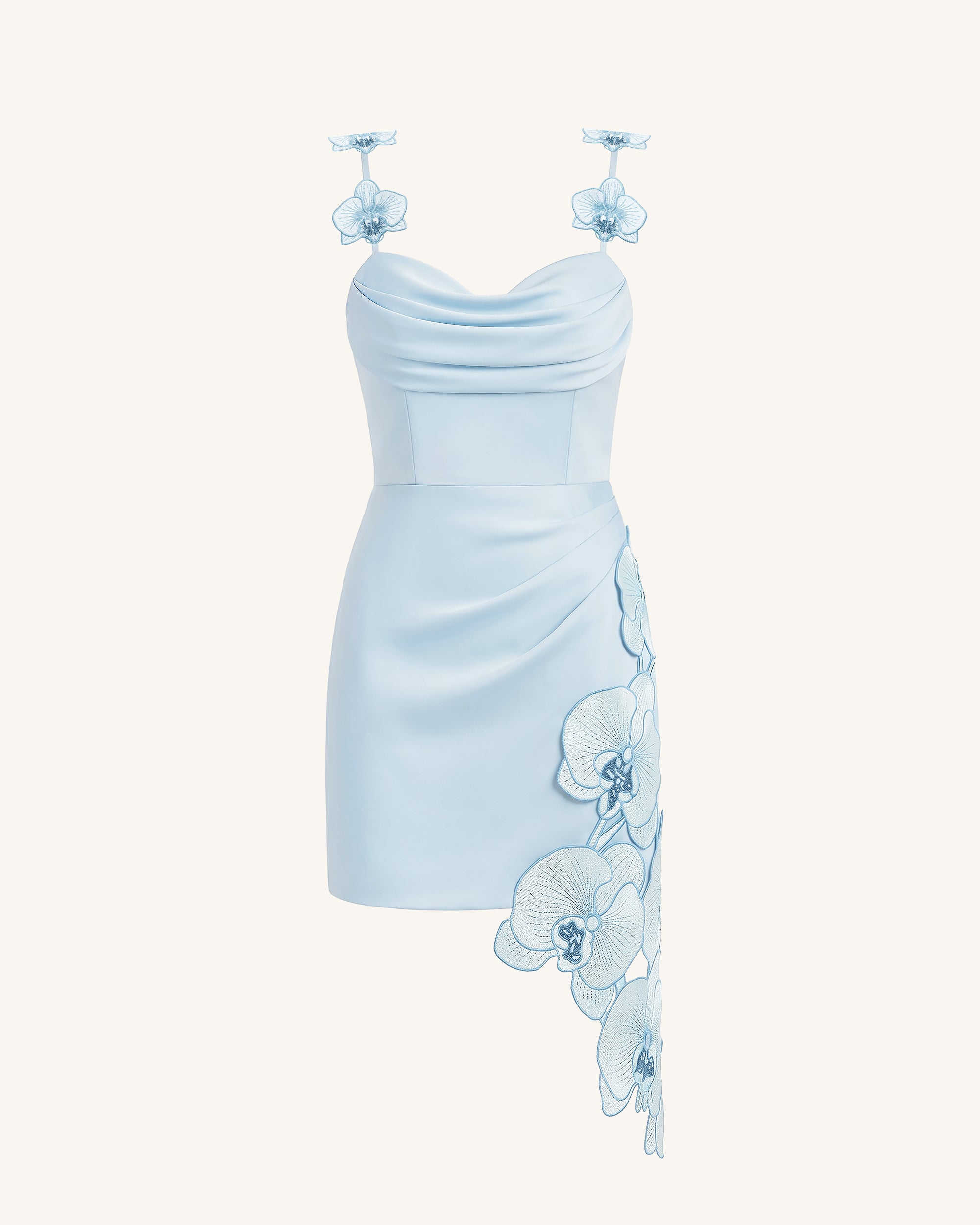 Orchid Embroidered Draped Mini Dress - Light Blue - Image 3