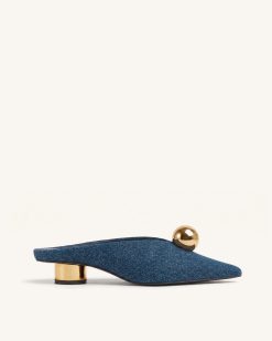 Helena Gold Sphere Pointed Toe Mules - Denim Blue