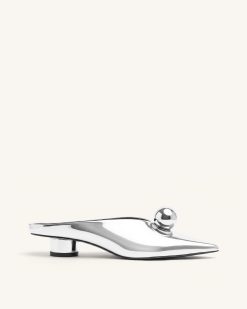 Helena Gold Sphere Pointed Toe Mules - Silver