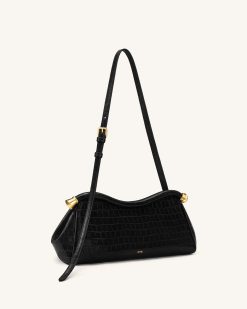 Alternative view of Naomi Curved Shoulder Bag - Black Croc