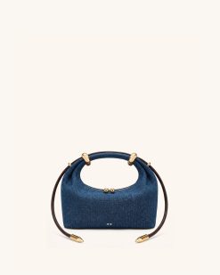 Ellie Metal Ring Embellished Top Handle Bag - Blue Denim