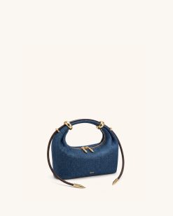 Alternative view of Ellie Metal Ring Embellished Top Handle Bag - Blue Denim
