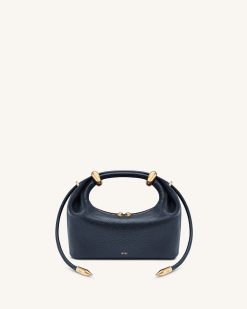 Ellie Metal Ring Embellished Top Handle Bag - Navy