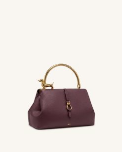 Alternative view of Bruna Dachshund Metal Handle Top Handle Bag - Burgundy
