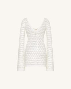 Alternative view of Pointelle Knit Keyhole Mini Dress - White