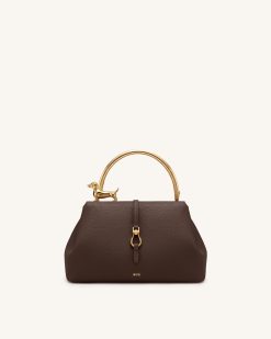 Bruna Dachshund Metal Handle Top Handle Bag - Dark Brown