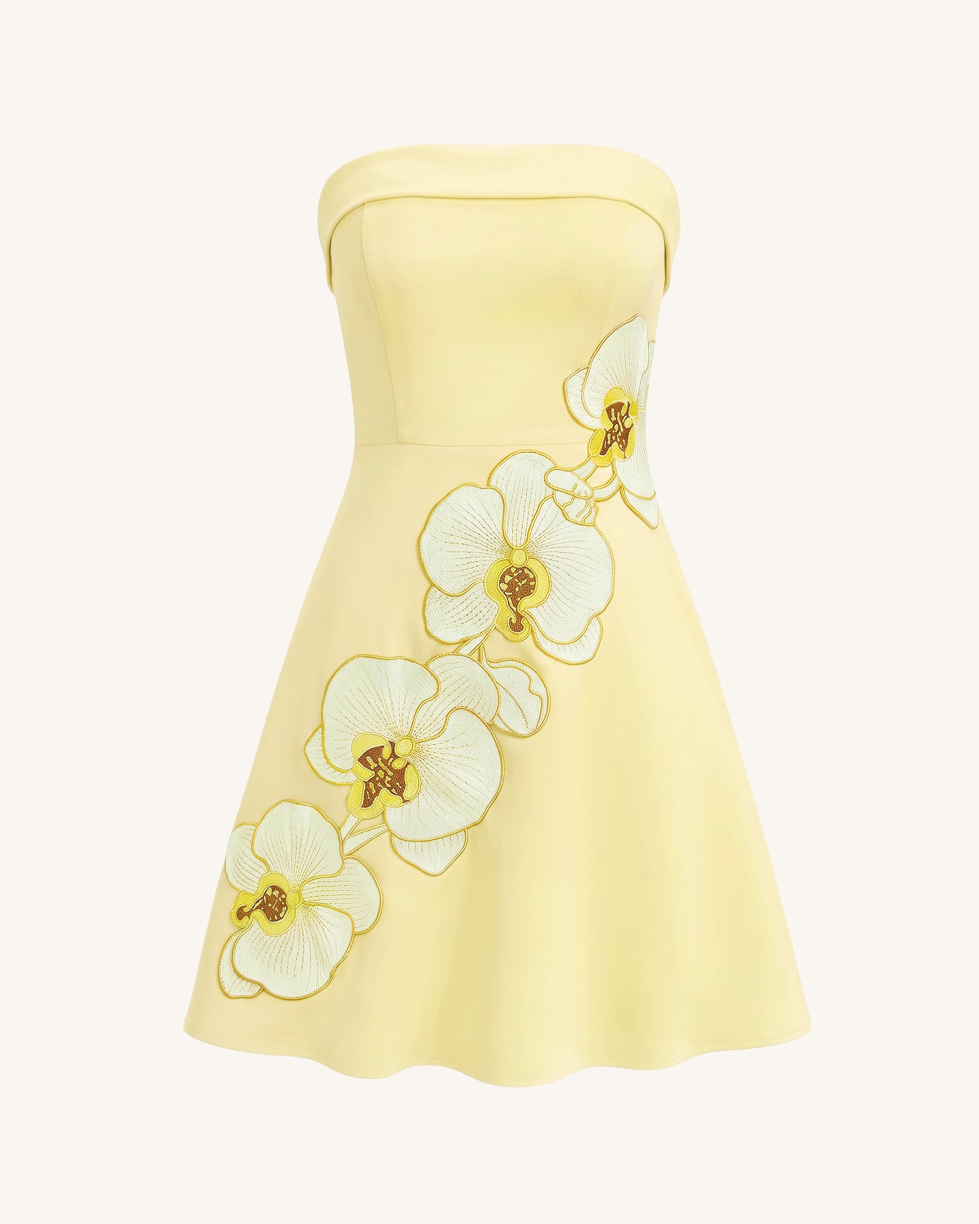 Orchid Embroidered Strapless A-Line Midi Dress - Pale Yellow - Image 3