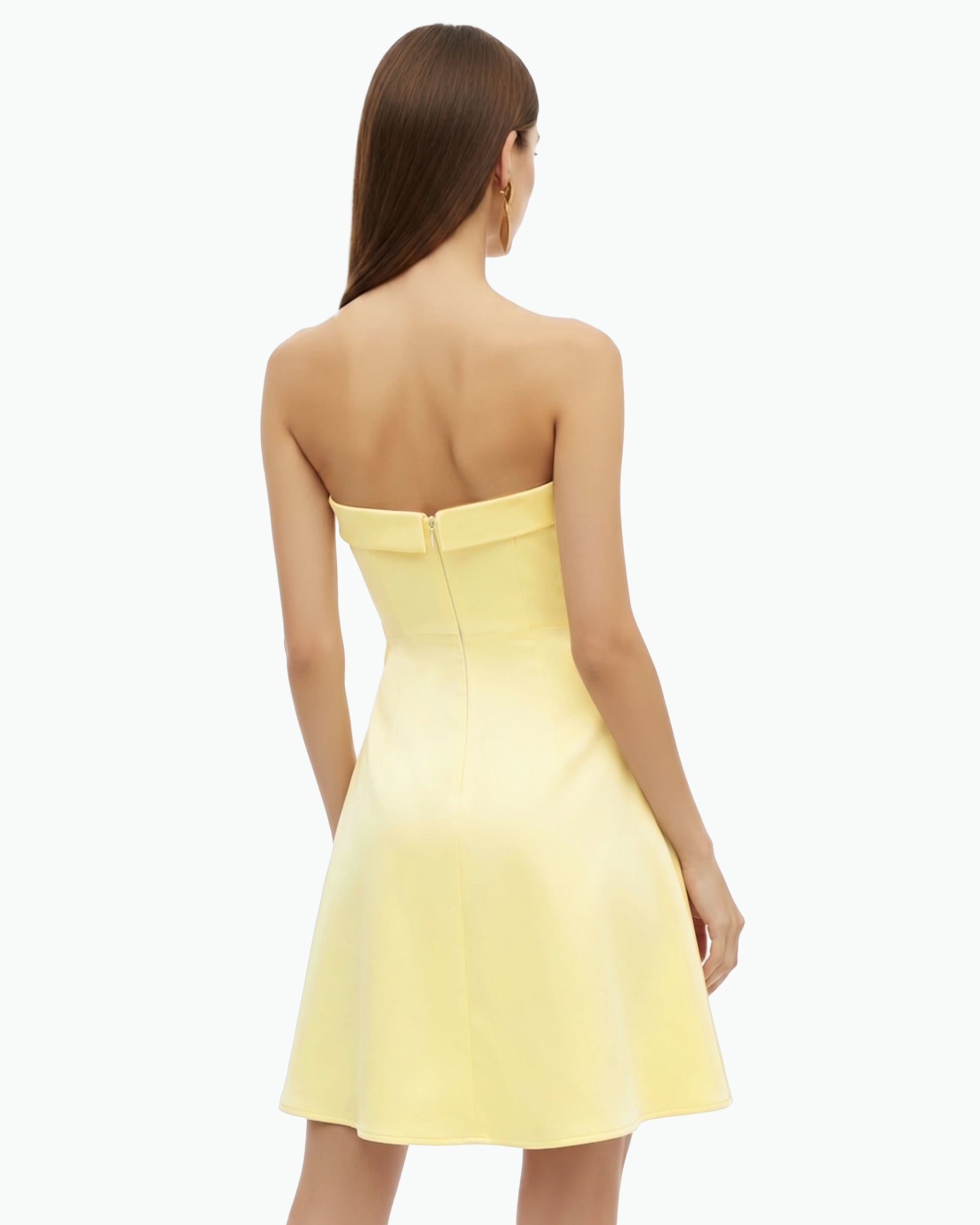 Orchid Embroidered Strapless A-Line Midi Dress - Pale Yellow - Image 2