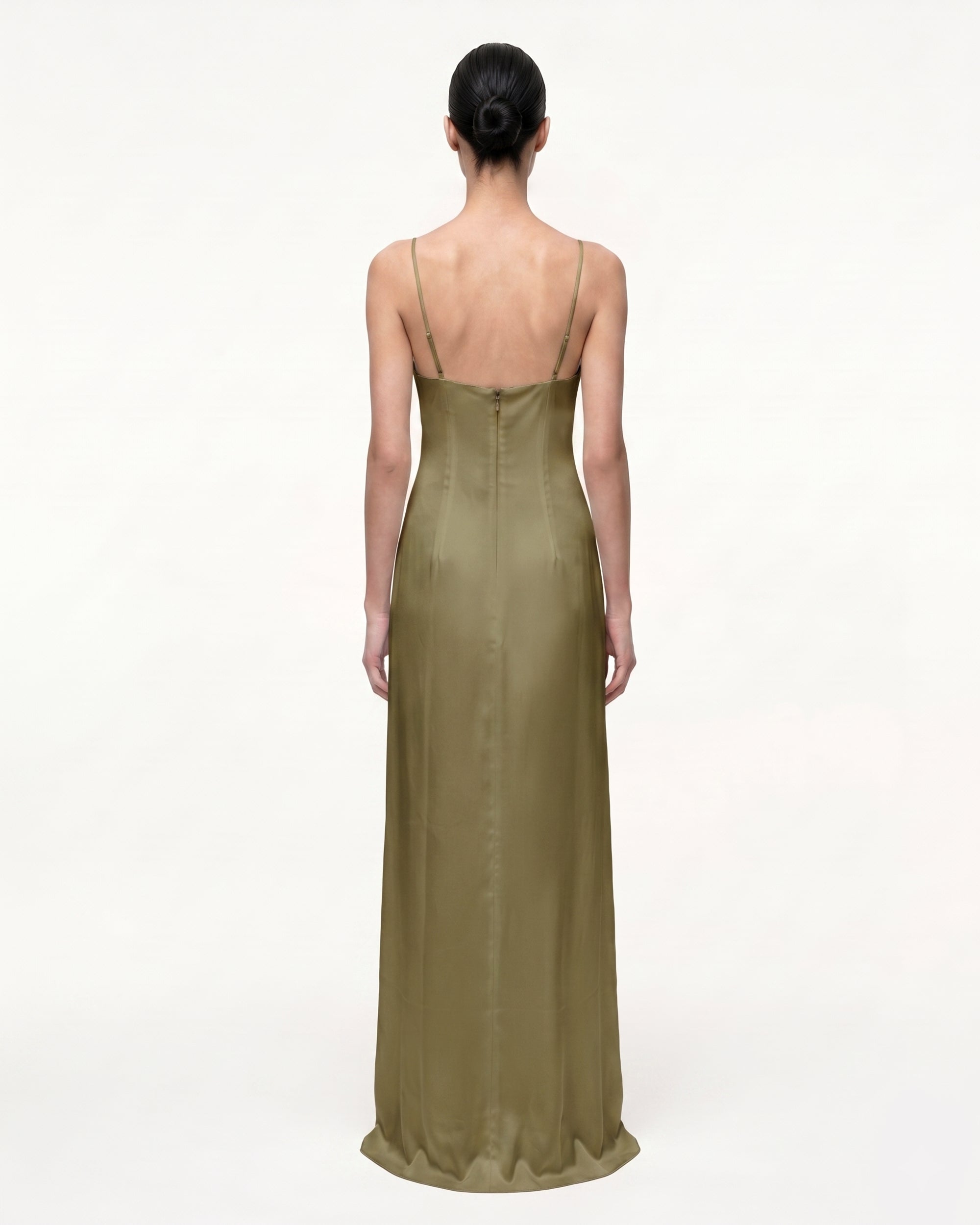 Iris Motif Satin Slip Gown - Olive Green - Image 2