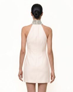 Alternative view of Jeweled Halter Iris Motif Dress - Ivory/Pink
