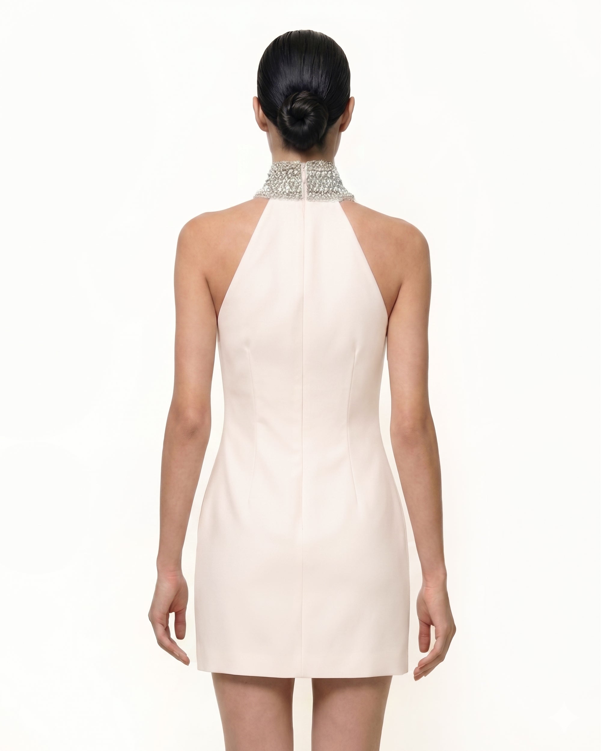 Jeweled Halter Iris Motif Dress - Ivory/Pink - Image 2