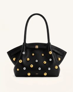 Hana Large Studded Tote Bag - Dark Black