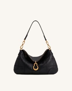 Jayla Metal Pendant Embellished Shoulder Bag - Charcoal Black