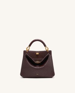 Lucia Elephant-Effect Top Handle Bag - Dark Brown