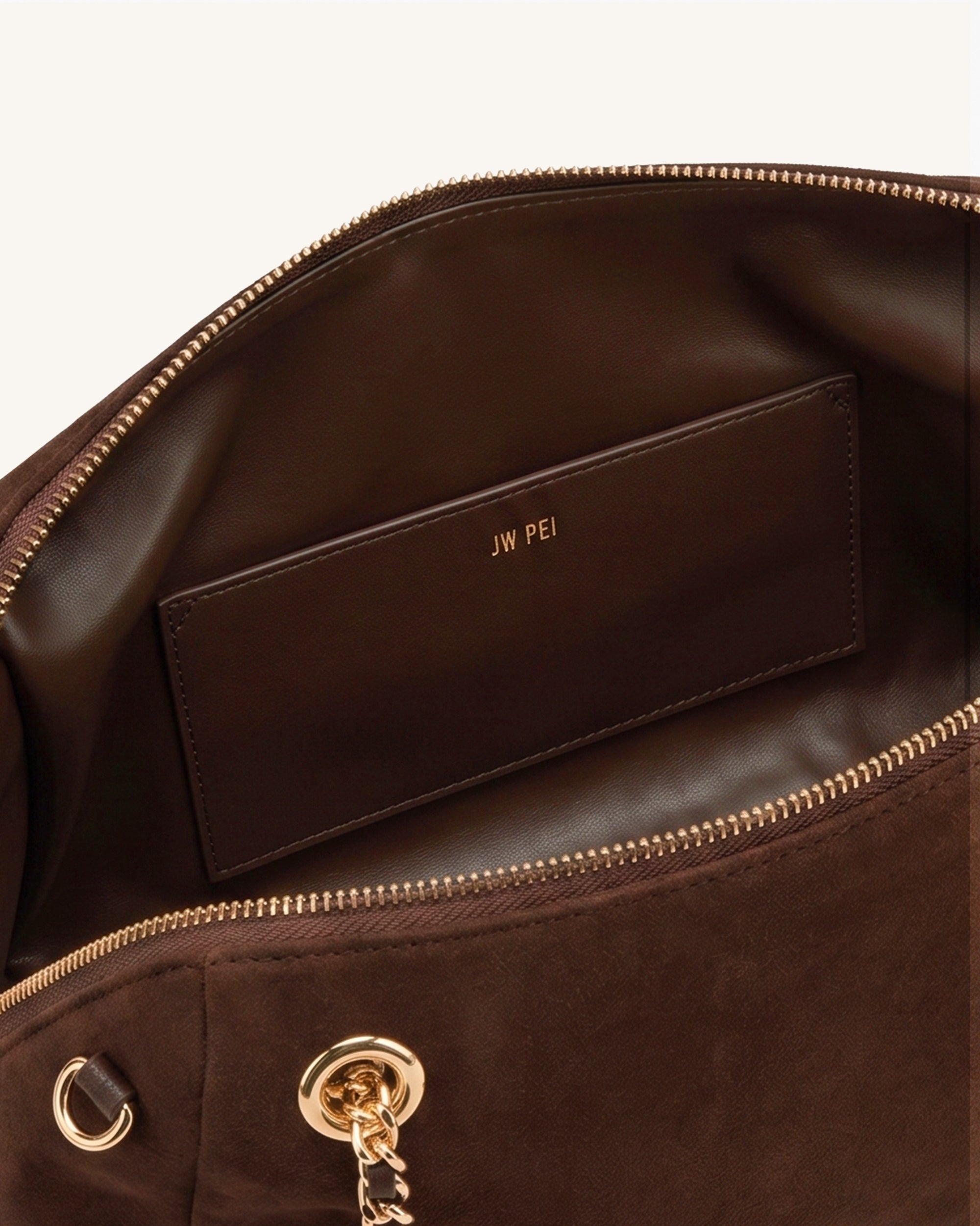 Mireya Faux Suede Chain Shoulder Bag - Dark Brown - Image 4