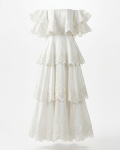 Alternative view of Orchid Embroidered Tiered Off-Shoulder Maxi Dress - White