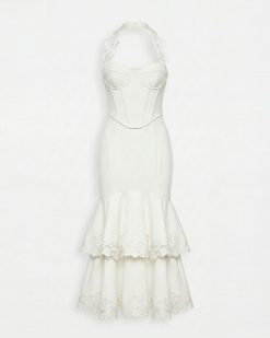 Alternative view of Orchid Embroidered Halter Corset Midi Dress - White