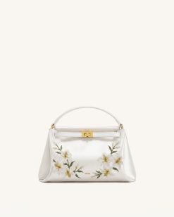 Carmen Lily Embroidery Top Handle Bag - Ivory White