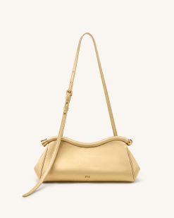 Naomi Satin Curved Shoulder Bag - Champagne Gold